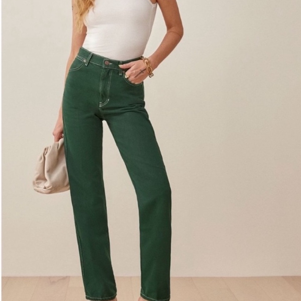 Reformation Forest Green Straight Leg Jeans